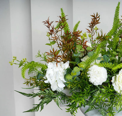 Artificial Green Plants, White Flower Arrangemnet, Centerpiece, Wedding Reception Table Runner