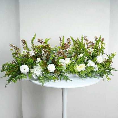 Artificial Green Plants, White Flower Arrangemnet, Centerpiece, Wedding Reception Table Runner