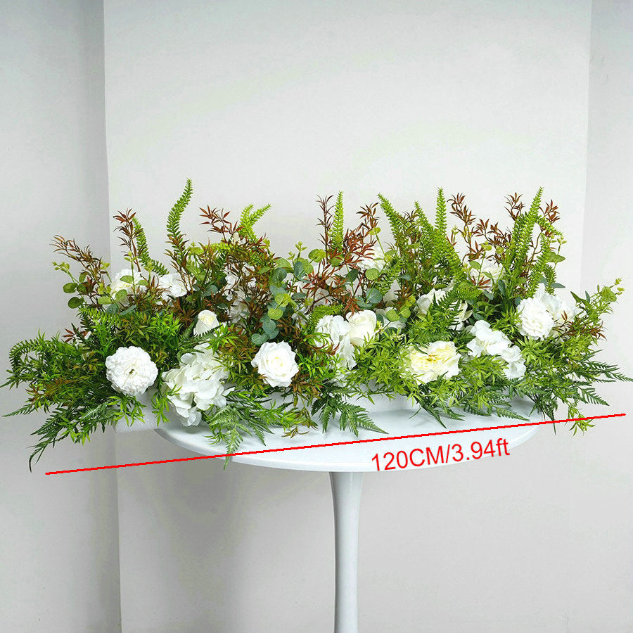 Artificial Green Plants, White Flower Arrangemnet, Centerpiece, Wedding Reception Table Runner