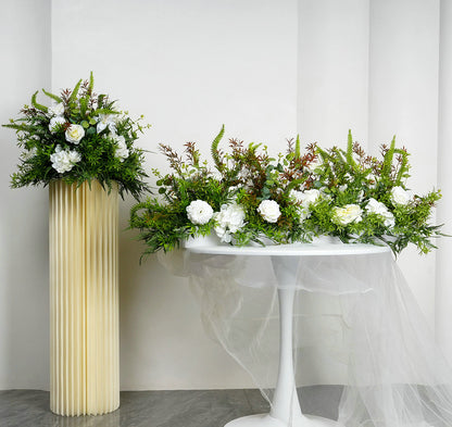 Artificial Green Plants, White Flower Arrangemnet, Centerpiece, Wedding Reception Table Runner