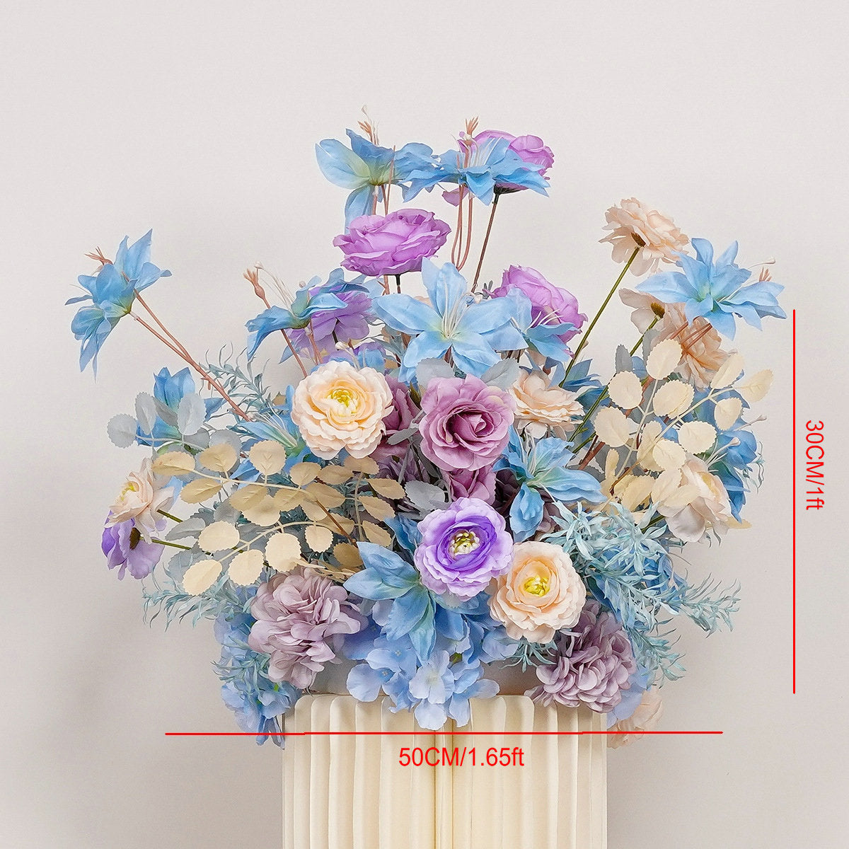 Artificial Sky Blue, Light Purple Flower Row, Flower Centerpiece, Wedding Reception Table Runner