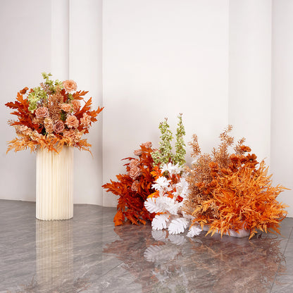 Burnt Orange, Dusty Pink Flower Arrangement, Flower Centerpiece, Wedding Reception Table Runner