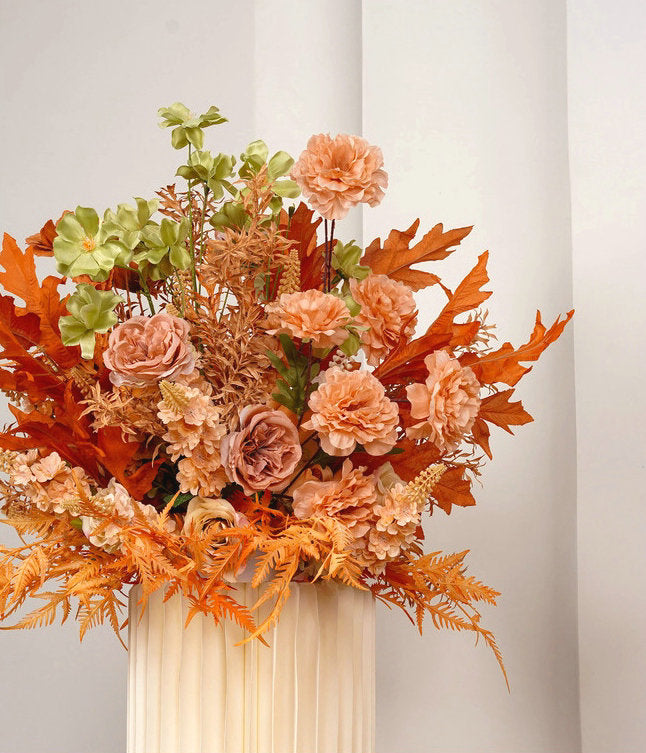 Burnt Orange, Dusty Pink Flower Arrangement, Flower Centerpiece, Wedding Reception Table Runner