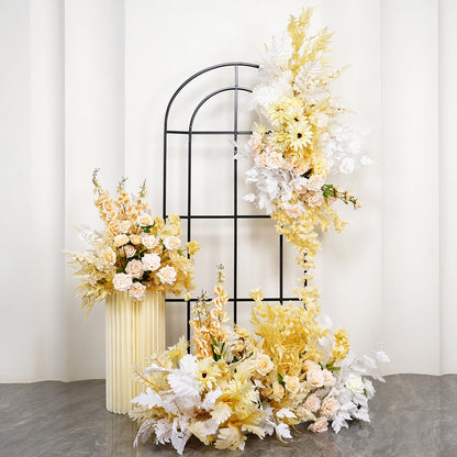 Gold, Peach, White Flower Arrangement, Centerpiece, Floor Flower, Wedding Engagement Bridal Shower Backdrop Decoration