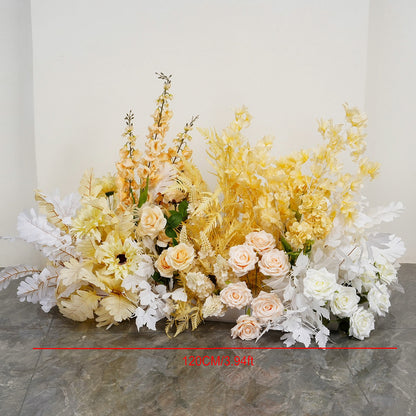 Gold, Peach, White Flower Arrangement, Centerpiece, Floor Flower, Wedding Engagement Bridal Shower Backdrop Decoration