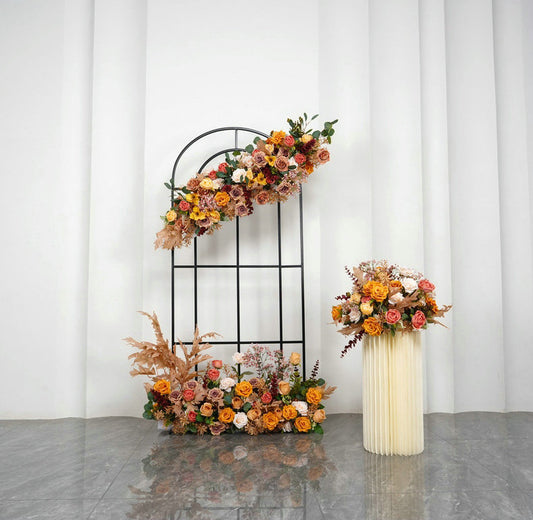 Brown, Burnt Orange, Peach Flower Garland, Centerpiece, Floor Flower, Wedding Engagement Bridal Shower Backdrop Decoration