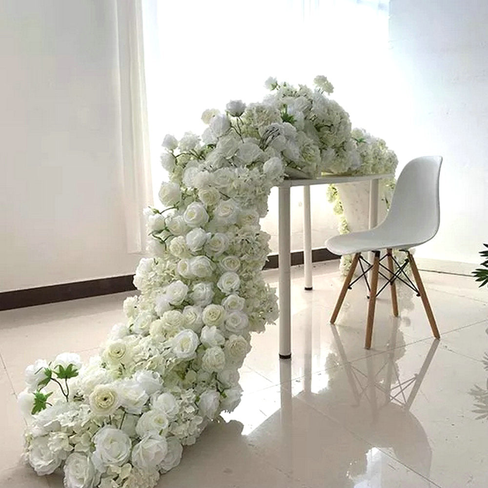 White Rose, Peony, Hydrangea Artificial Flower Arrangement, Wedding Reception Table Runner