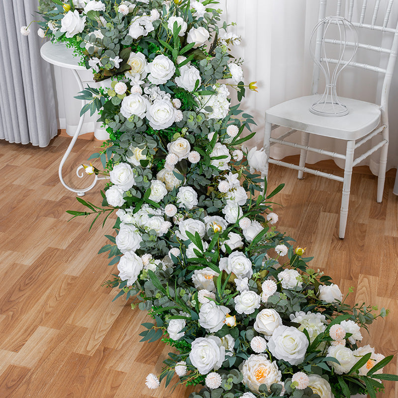 Ivory Artificial Flower Arrangement, Eucalyptus Leaves, Wedding Reception Table Runner