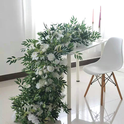 Ivory Artificial Flower Arrangement, Eucalyptus Leaves, Wedding Reception Table Runner