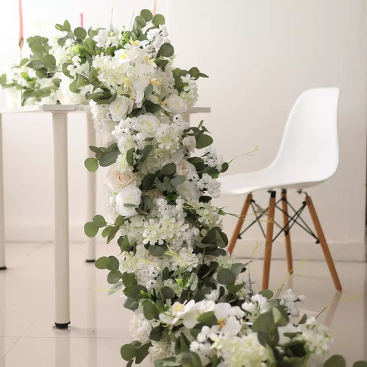 Ivory Artificial Flower Arrangement, Eucalyptus Leaves, Wedding Reception Table Runner