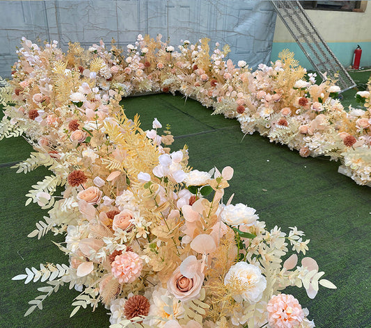 Champagne Flower Garland, Wedding Backdrop Decoration Props, 3D Artificial Silk Flowers