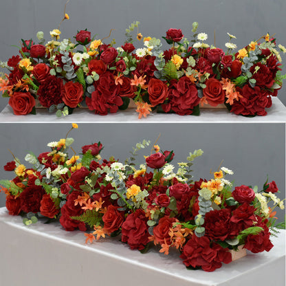 Red Artificial Flower Runner, Wedding Engagement Party Backdrop Decoration Flower Arrangement