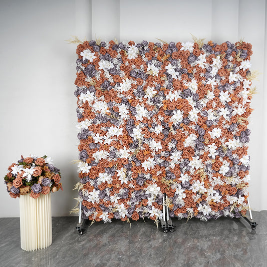 Sandybrown, Darkgray Flower Wall Background, Centerpiece, Wedding Birthday Party Floral Backdrop Decor