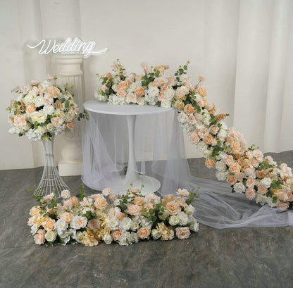 Peach, Champagne, Ivory Flower Runner, Wedding Flower Centerpiece, Bridal Shower Backdrop Decor