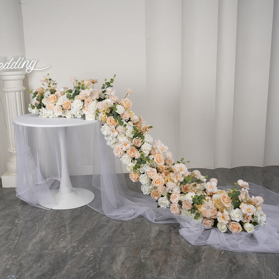 Peach, Champagne, Ivory Flower Runner, Wedding Flower Centerpiece, Bridal Shower Backdrop Decor