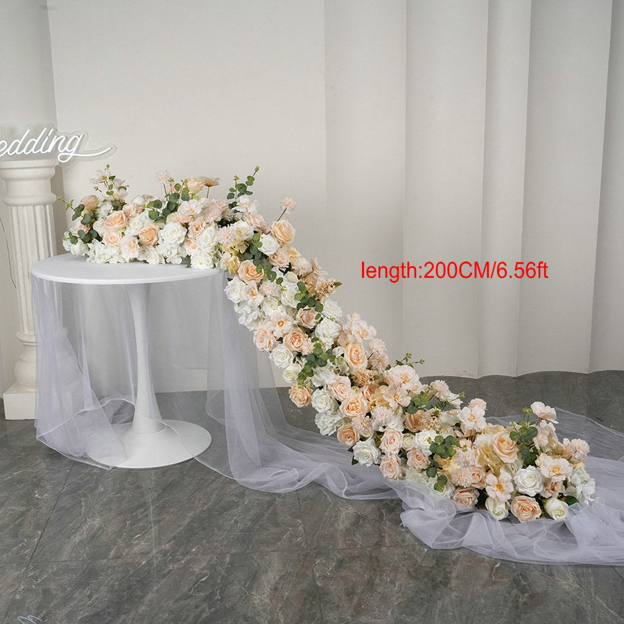 Peach, Champagne, Ivory Flower Runner, Wedding Flower Centerpiece, Bridal Shower Backdrop Decor