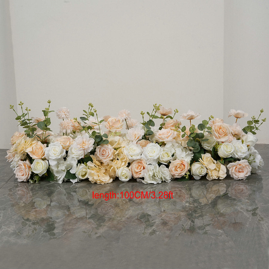 Peach, Champagne, Ivory Flower Runner, Wedding Flower Centerpiece, Bridal Shower Backdrop Decor