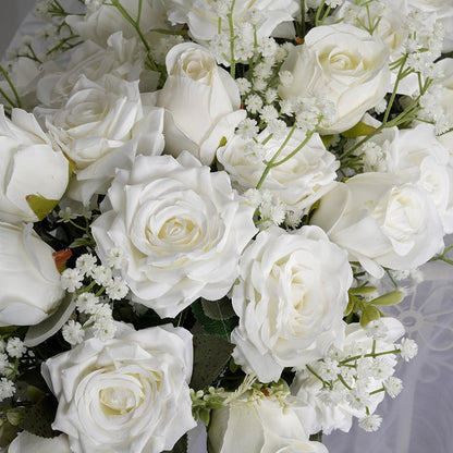 Ivory Rose, Baby's Breath Flower Runner, Flower Centerpiece, Wedding, Baby Shower Backdrop Decor