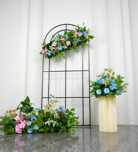 Green Plants, Blue, Light Pink Flower Garland, Centerpiece, Floor Flower, Wedding Engagement Baby Shower Backdrop Decoration