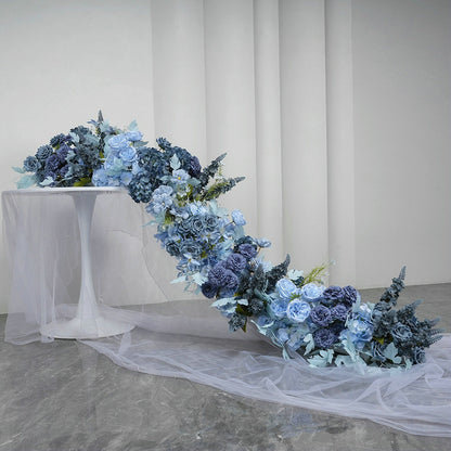 Artificial Dusty Blue Flower Runner, Wedding Flower Centerpiece, Bridal Shower Backdrop Decor