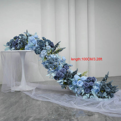 Artificial Dusty Blue Flower Runner, Wedding Flower Centerpiece, Bridal Shower Backdrop Decor