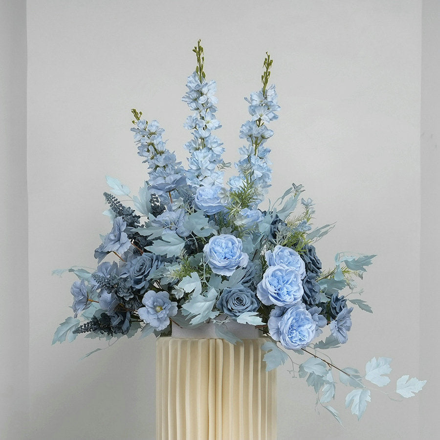 Artificial Dusty Blue Flower Runner, Wedding Flower Centerpiece, Bridal Shower Backdrop Decor