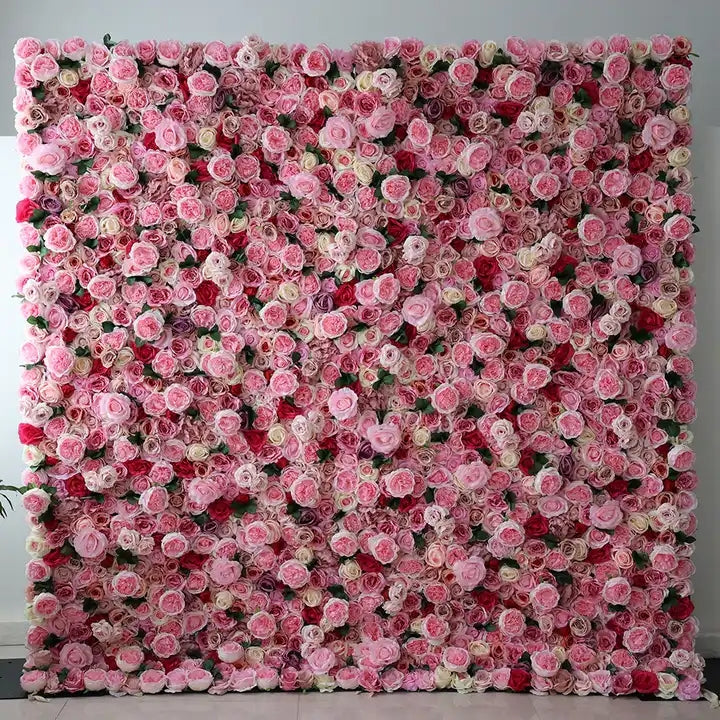 Pink and Red Rose Flower with Greenery Panel Backdrop Wedding Baby Shower Bridal Shower Decor