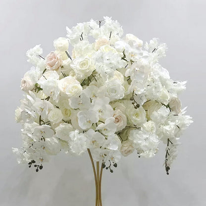 White Ivory Table Runner,Wedding Centerpiece,Flower Ball Stand Decoration Rose Butterfly Orchid Ball Home Decoration Artificial Flowers