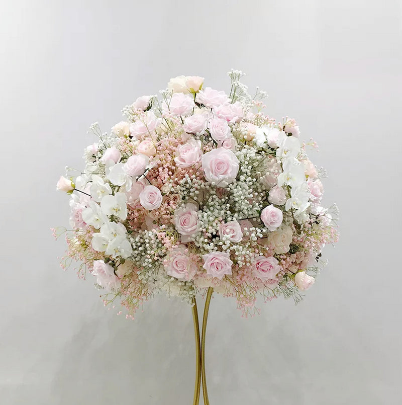 Gypsophila Flower Table Runner,Light Pink Flowers Ball Wedding Floral Table Centerpiece,Floral Ball Dinner Party Business Decor