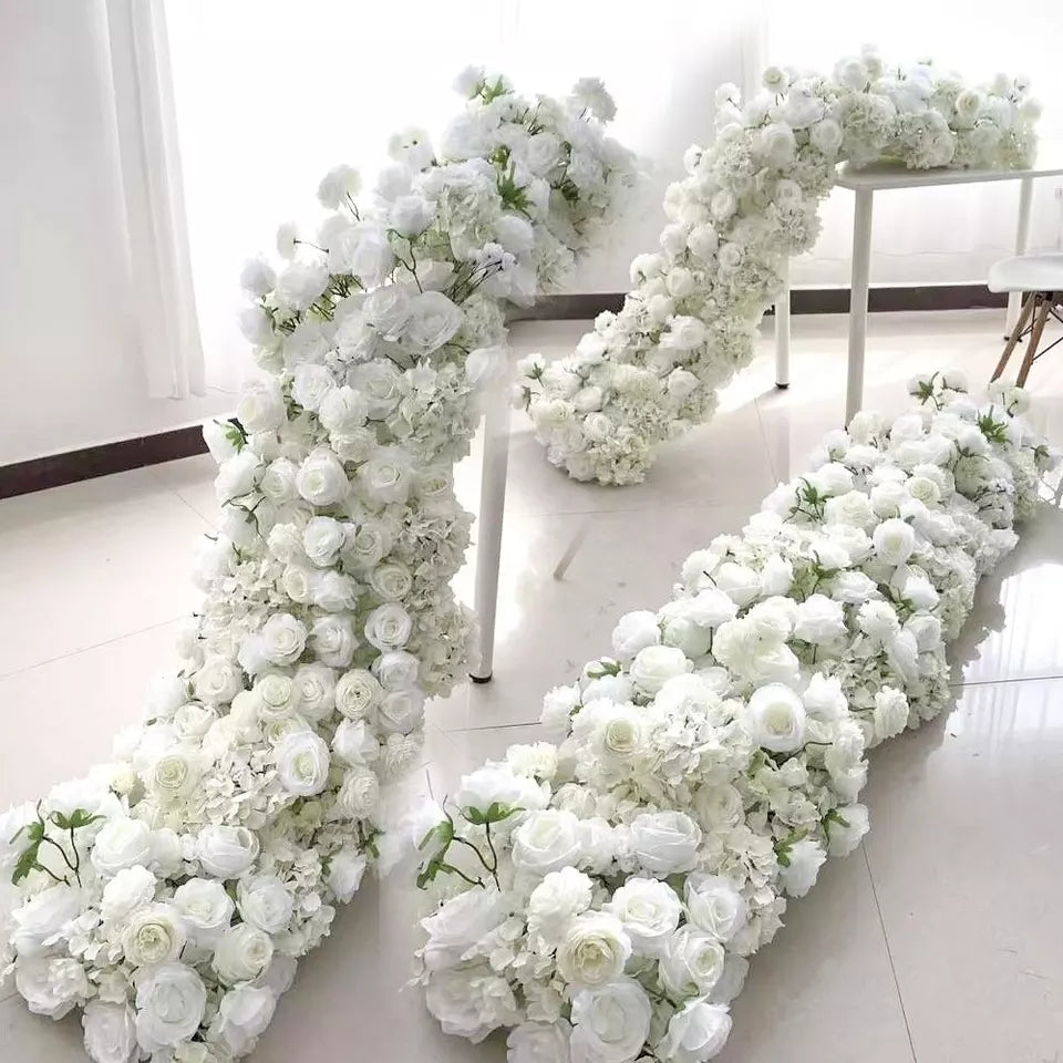 Ivory, White Artificial Flower Runner, Wedding, Bridal Shower Backdrop Decoration Flower Garland