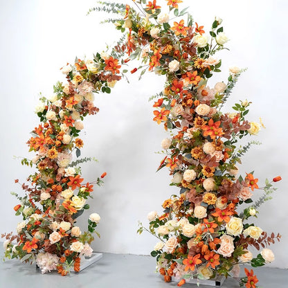 Burnt Orange Arch Flower Row, Wedding Engagement Party Background Decoration Flower Arrangement