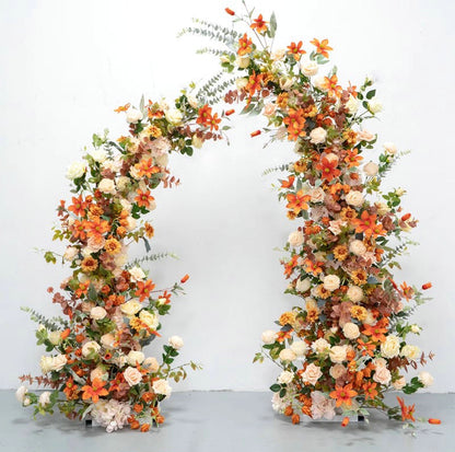 Burnt Orange Arch Flower Row, Wedding Engagement Party Background Decoration Flower Arrangement