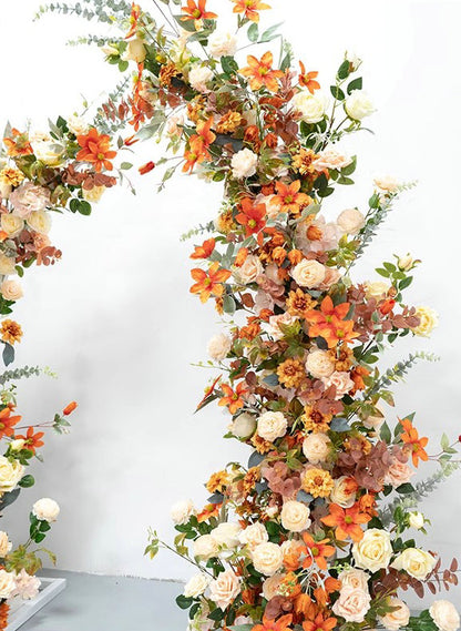 Burnt Orange Arch Flower Row, Wedding Engagement Party Background Decoration Flower Arrangement