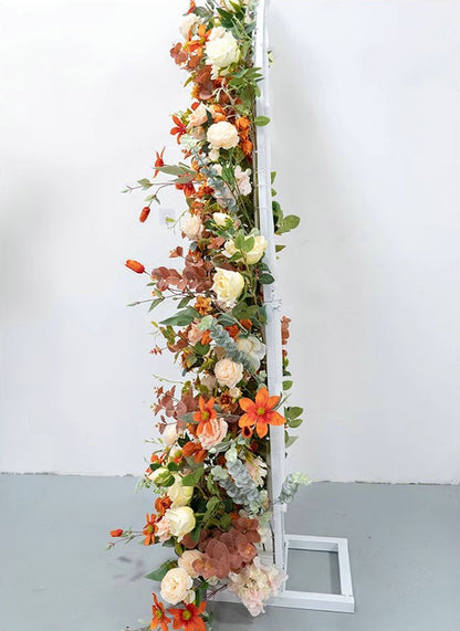 Burnt Orange Arch Flower Row, Wedding Engagement Party Background Decoration Flower Arrangement