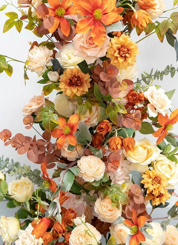 Burnt Orange Arch Flower Row, Wedding Engagement Party Background Decoration Flower Arrangement