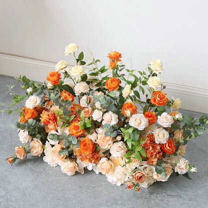 Artificial Rose Table Runner,Orange Light Champagne Flower Row,Wedding Bridal Shower Decor,Table Arrangement