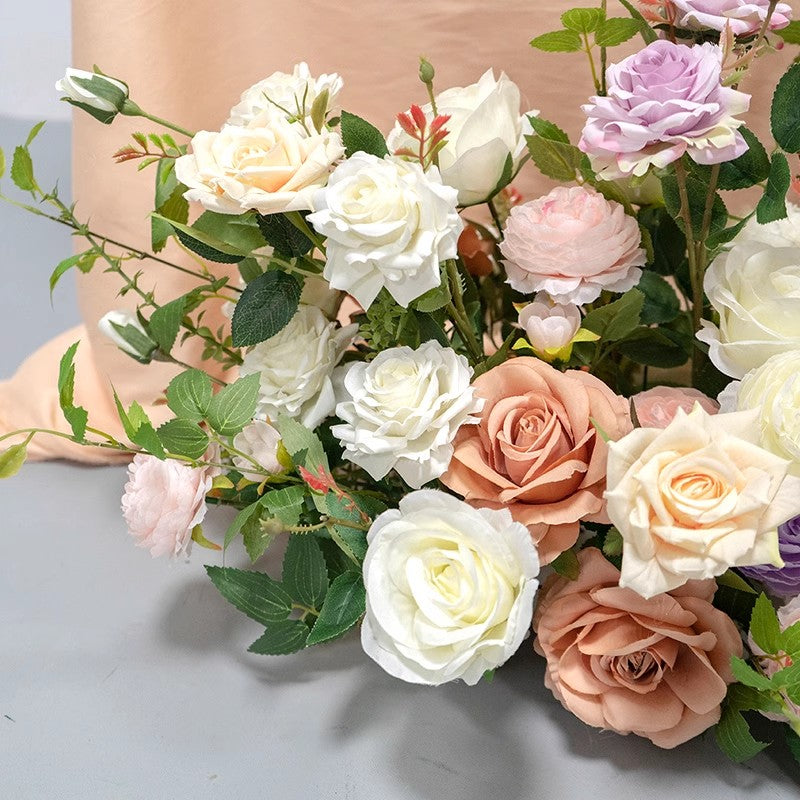 Ivory Lavender Roses Flower Arrangement,Dinner Business Decoration,Artificial Flower Row Custom