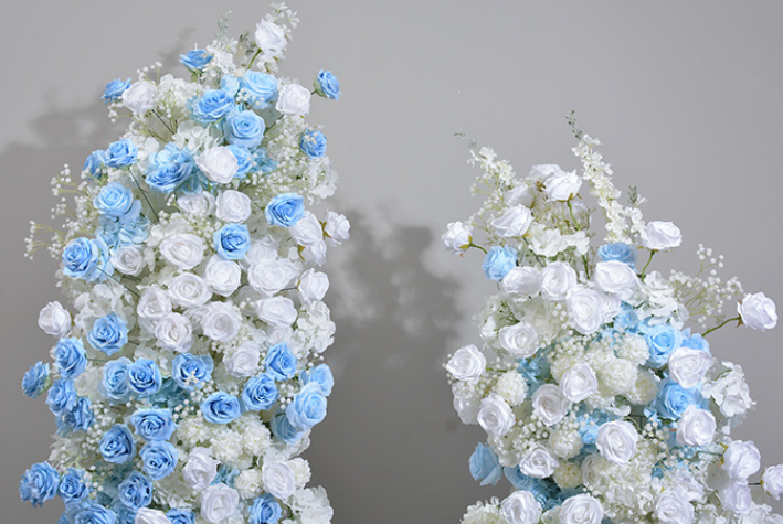 Blue Rose, Ivory Rose, Hydrangea, Babysbreath Flowers Arrangement, Wedding Party Arch Flower, Photo Booth Backdrop, Custom Various Sizes