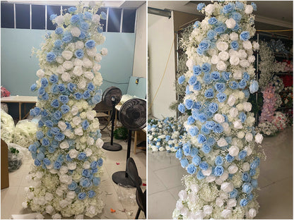 Blue Rose, Ivory Rose, Hydrangea, Babysbreath Flowers Arrangement, Wedding Party Arch Flower, Photo Booth Backdrop, Custom Various Sizes