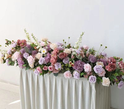 Artificial Rose Table Arrangement,Lavender Pink Flower Row,Wedding Bridal Shower Decor,Table Runner