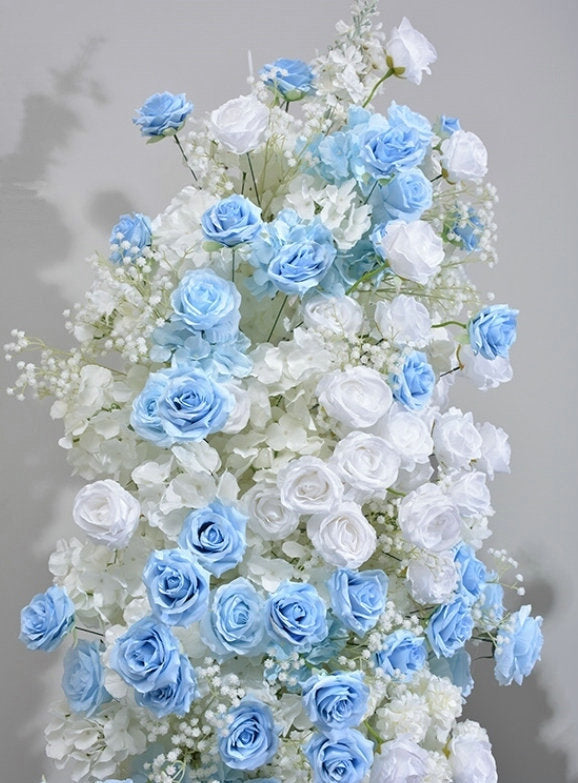 Blue Rose, Ivory Rose, Hydrangea, Babysbreath Flowers Arrangement, Wedding Party Arch Flower, Photo Booth Backdrop, Custom Various Sizes