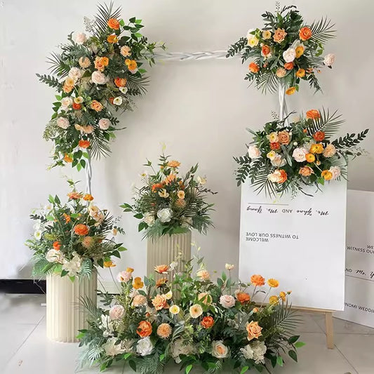 Orange Champagne Leafy Flower Runner,Flower Arrangement,Wedding Backdrop Centerpiece,Road Lead Flower