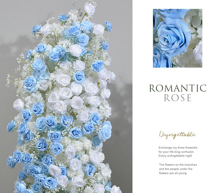 Blue Rose, Ivory Rose, Hydrangea, Babysbreath Flowers Arrangement, Wedding Party Arch Flower, Photo Booth Backdrop, Custom Various Sizes