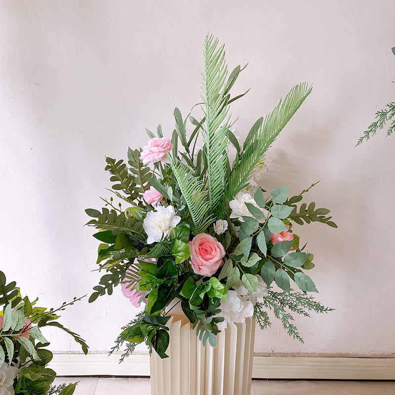 Bright Pink Leafy Flower Runner,Wedding Backdrops Centerpiece,Flower Arrangement,Road Lead Flowers