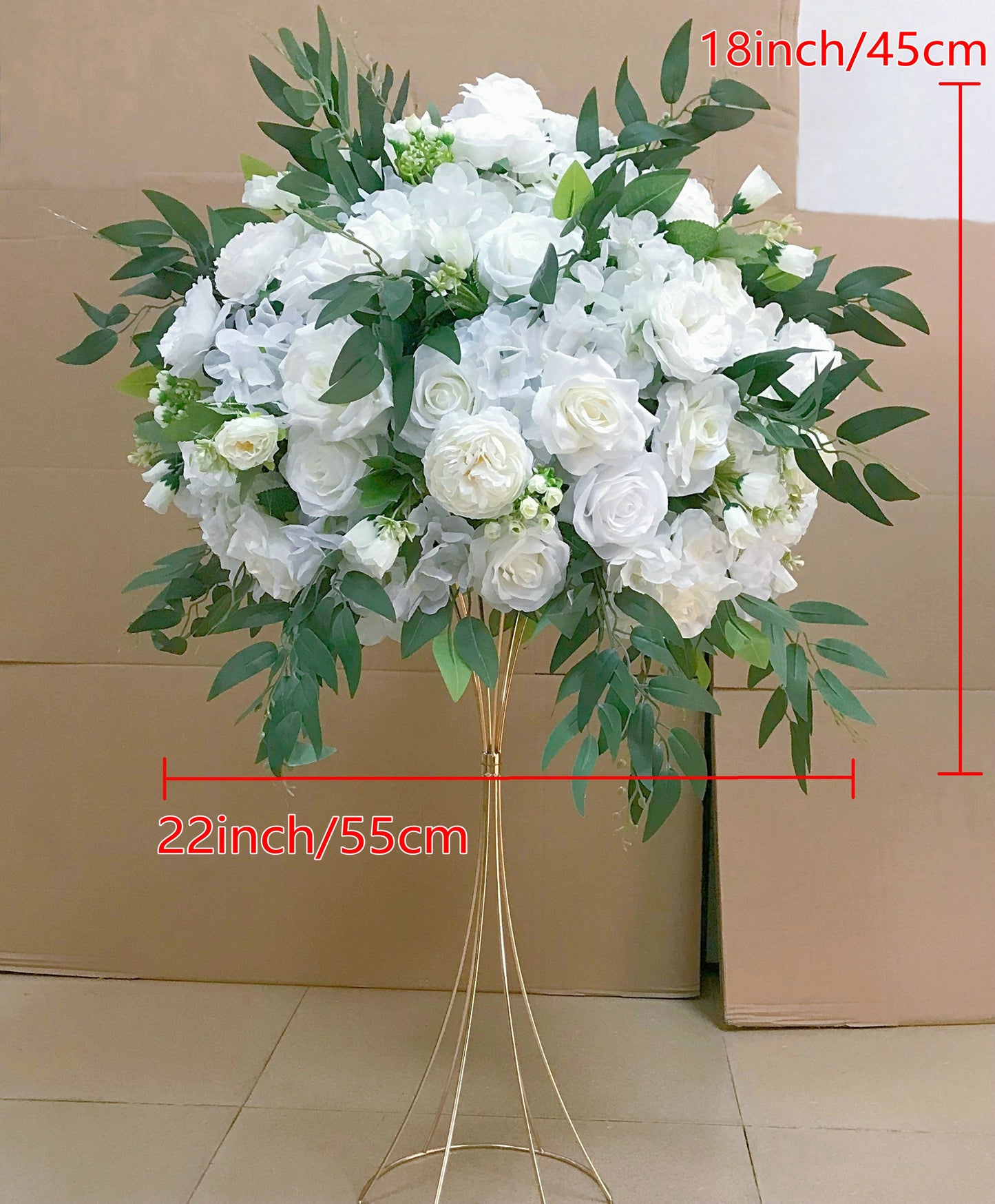 Cream Rose Table Centerpiece Flower Ball with Salix Leaves Event Party Backdrop Decor