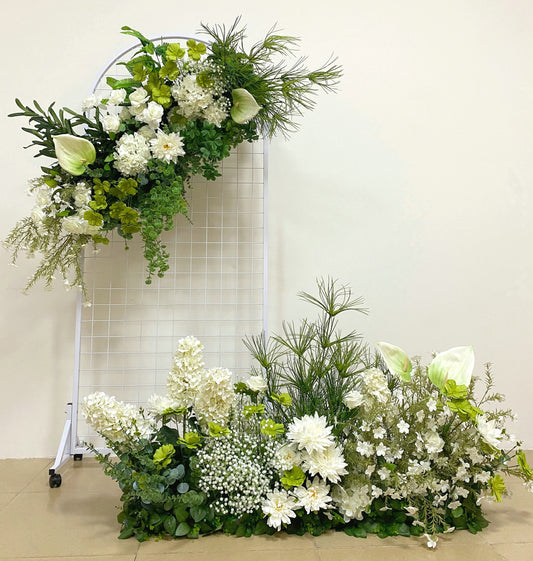 Greenery and Ivory Flower Arch Flower Floor Flower Wedding Reception Flower Runner Business Party Decor