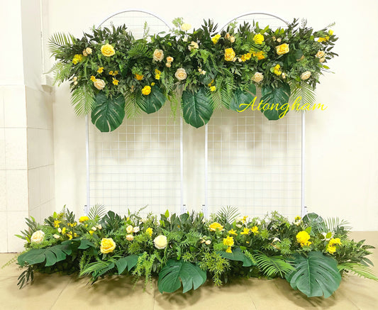 Tortoiseshell Leaves Yellow Champagne Flower Garland Artificial Tropical Greenery Party Backdrop Decor