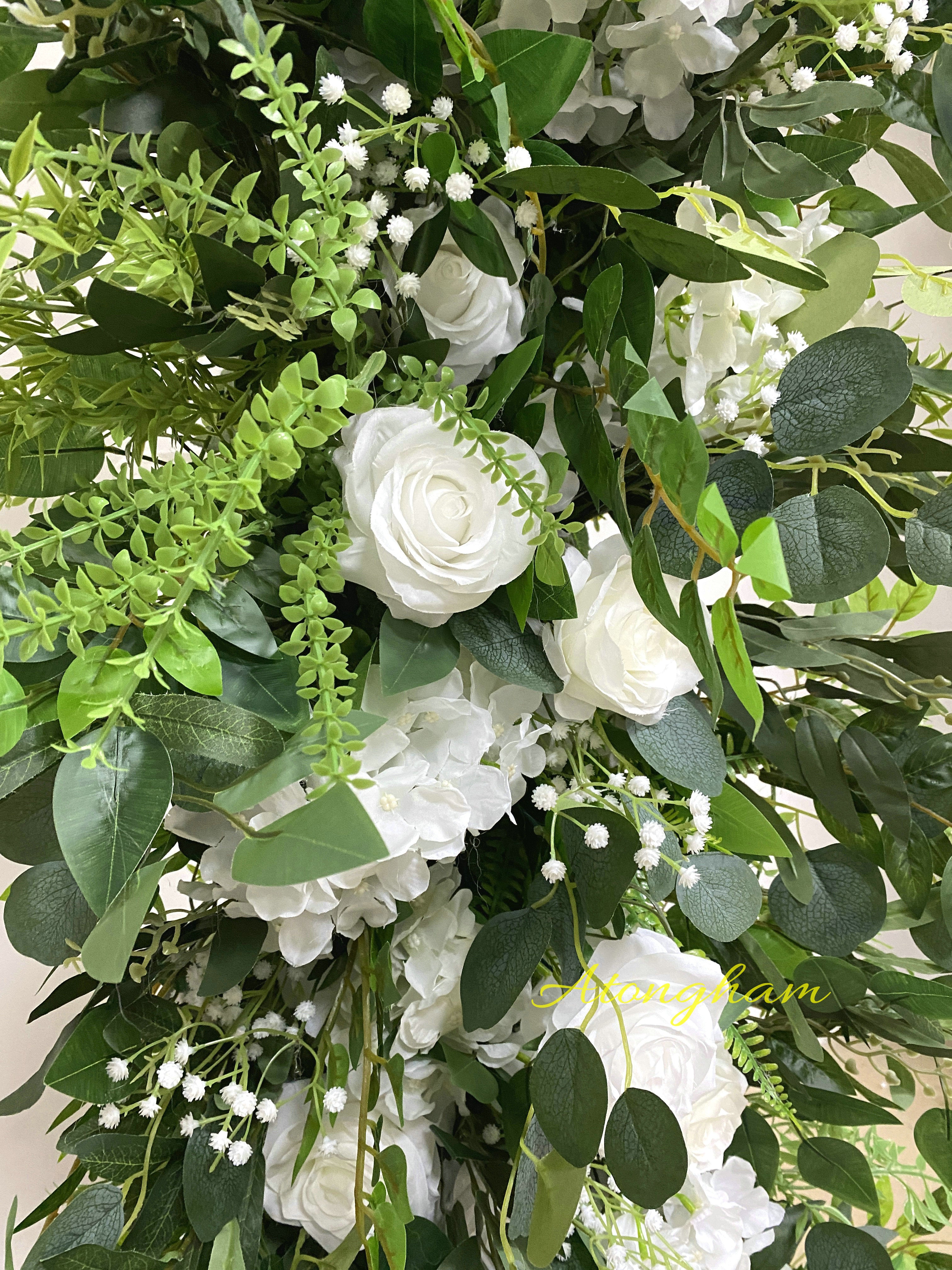 Table centerpiece or offers arch gazebo decor flower Artificial lush green silver dollar eucalyptus roses hydrangea