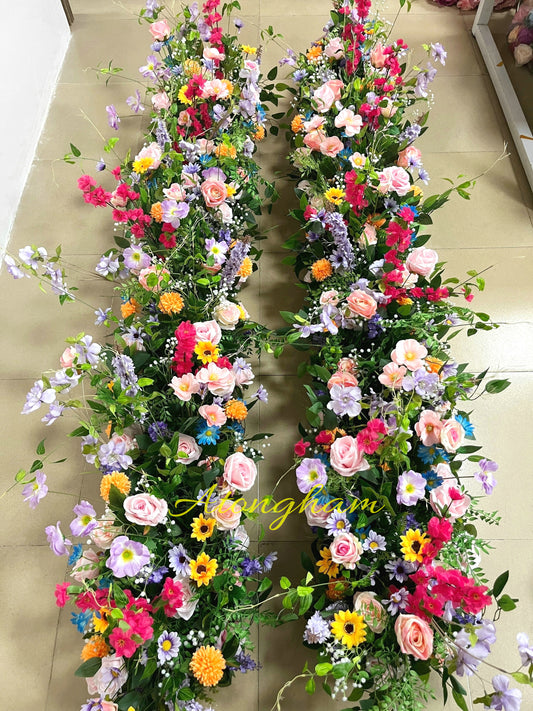 Wedding Varicolored Aisle Flower Decoration Spring Flower and Greenery Floor Flower Arrangement