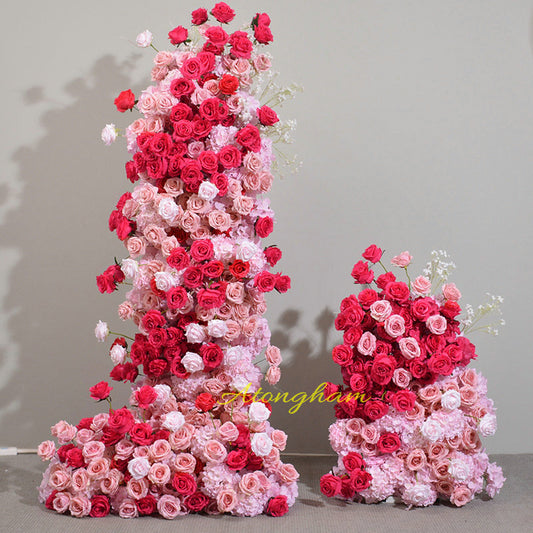 Blush Pink Hot Pink Artificial Arch Flower Arrangement Outdoor Wedding Party Backdrop Decoration